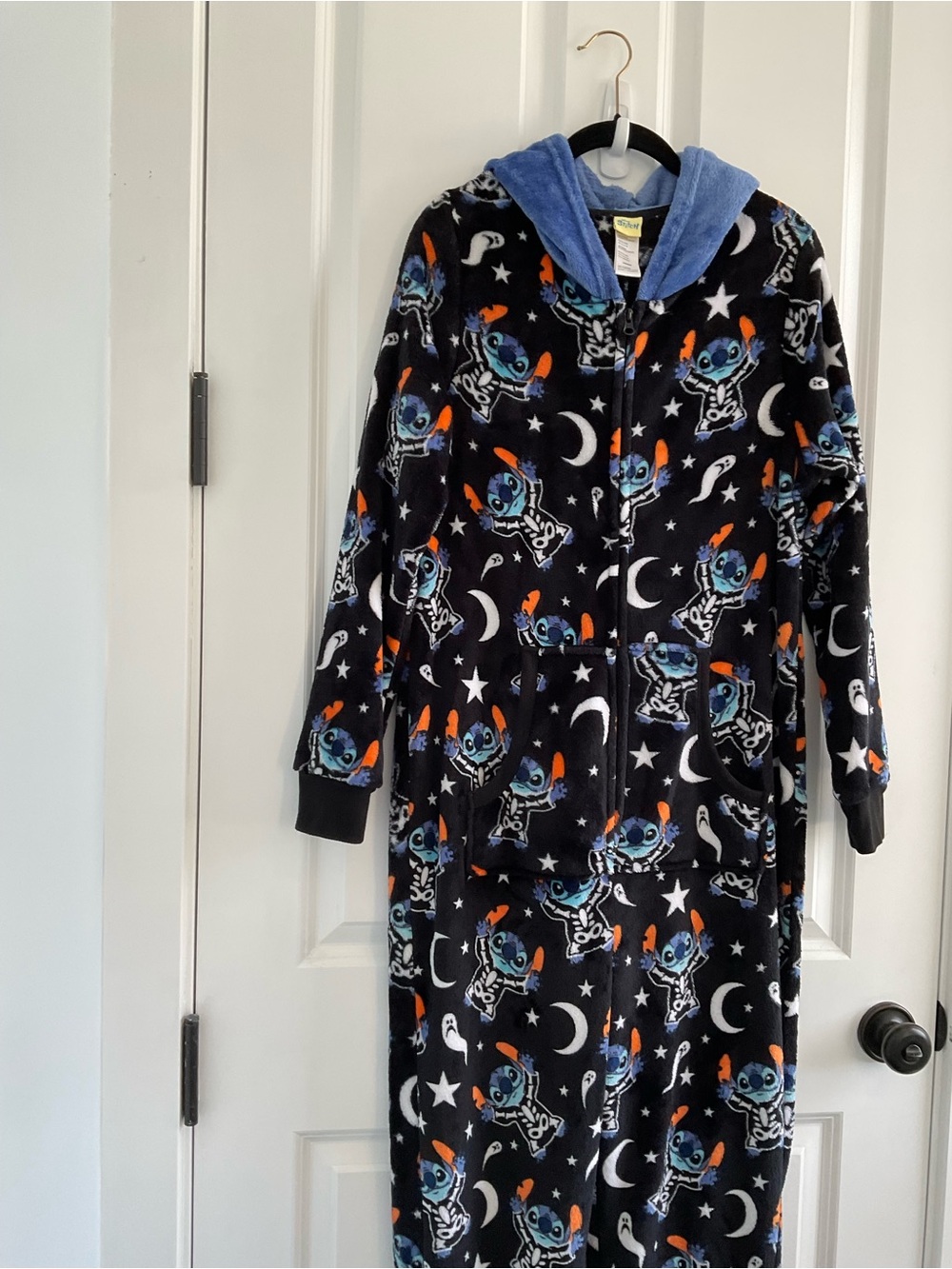 Disney Stitch Hooded Fleece Onesie - Blue & Black with Orange Accents - Picture 4 of 8